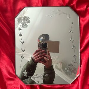 Floral Etched tabletop mirror